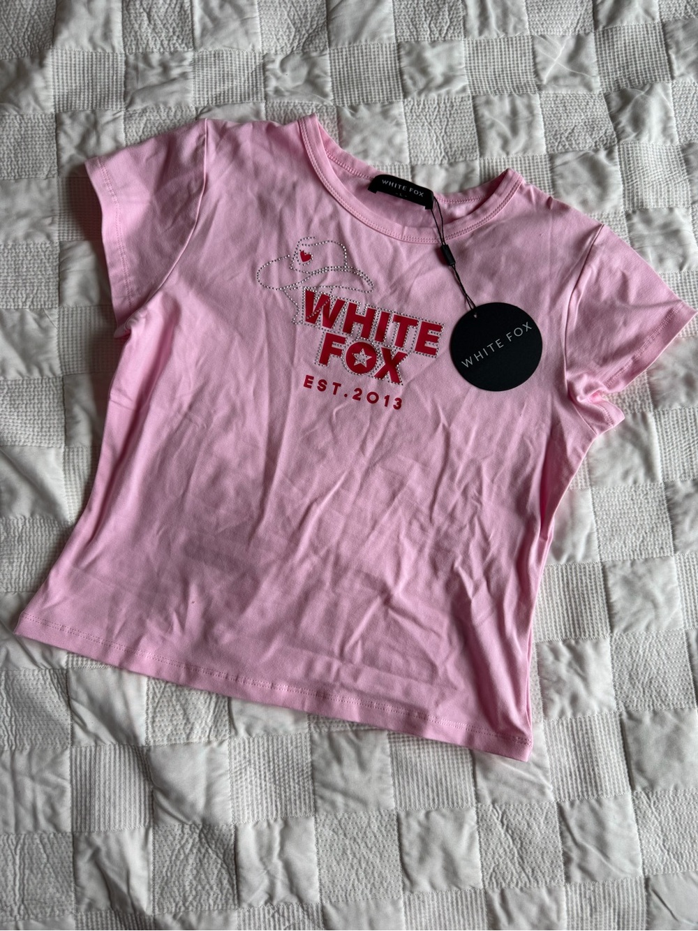 Whitefox cowboy rhinestone Pink Logo Crop Top